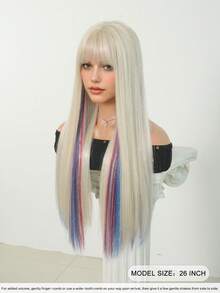 7JHH WIGS 女款白色紅藍電音派對假髮 26英吋長直髮附瀏海 合成耐熱纖維萬聖節彩色造型假髮 適用節慶穿搭、派對與Cosplay - 彩色 - 查看 4