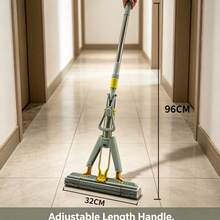39cm Wide Head Hands-Free Microfiber Mop, Stainless Steel Handle, Wet & Dry Floor Cleaning Tool - B - View 6
