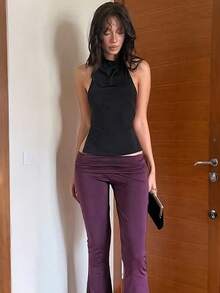 Áo crop top nữ Top Dazzle không tay, cổ yếm, hở lưng, chất liệu vải dệt kim, phong cách ôm sát tôn dáng bodycon - màu đen - Xem 7