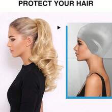 1pc Plus Size Silicone Swim Cap With Ear Protection, High Elasticity Waterproof Swim Cap For Long Hair Adults, Unisex - Multicolor - View 7