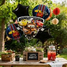 MINISO Cars 5-Piece Balloon Set, Lightning McQueen And Friends Cartoon IP Star And Round Balloons For Birthday Party, Home, Holiday, Festival Celebration, Photo Background, Fun Whimsical Design, Colorful Durable Material, Easy Setup, Perfect For Family Gatherings And Special Occasions - View 2