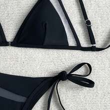 2026 Sexy Solid Color Hollow Mesh Bikini With Tie Straps - Z26002 Black - View 5