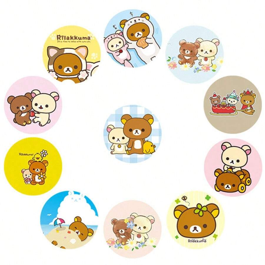 San-X Rilakkuma Cross-Border Hot-Selling White & Brown Cute Bear Patch Soft Magnetic Fridge Magnet, Time Gem Round Magnet - Multicolor - View 1
