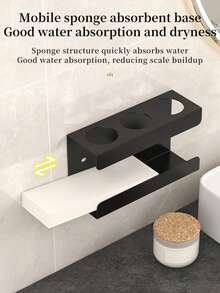 1 pieza Soporte para cepillo de dientes, Organizador de cepillo de dientes eléctrico, Caja de almacenamiento de 3 ranuras para el baño, Soporte multifuncional para cepillo y pasta de dientes - Accesorio de ducha esencial - Negro - Ver 7