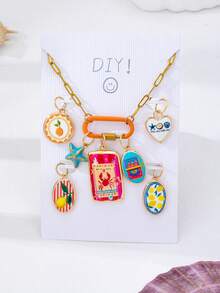 1 Set Customizable DIY Pendant Necklace Set - Detachable Colorful Enamel Pendant With Stainless Steel Chain, DIY Multi-Layer Fashion Jewelry - Multicolor - View 3