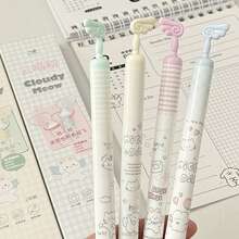 [Back To School]4Pcs/2Pcs/1pc Cloudy Meow Cat Gel Pens, Rotating Angel Wing Top, 0.5mm Black Ink, Cute Kawaii Cartoon Retractable Pens, Aesthetic School Supplies For Students - Cloud Cat Powder - View 3