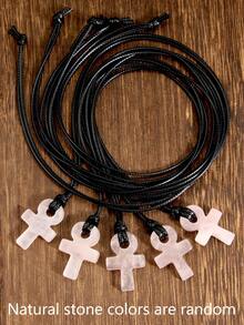 Yumfeel Natural Rose Quartz Ankh Cross Necklace Bohemian Unisex Style Handwoven Everyday Wear Festive/Birthday Gifts Life Symbol Pendant - Pink - View 8