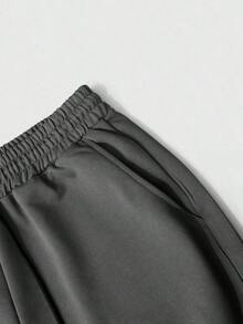 Pantalón de chándal de pierna recta de unicolor, adecuado para todas las estaciones, corte holgado, unisex, estilo casual de calle y cómodo, pantalón de chándal para hacer ejercicio, para ir y venir - Gris Oscuro - Ver 6