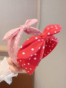 2pcs/Set Women's Polka Dot Bow Rabbit Ear Headband, Cute Fabric Hair Band For Daily Use And Face Washing - Multicolor - View 4