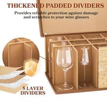 Caja de almacenamiento para copas de vino con divisores cajas de almacenamiento con asas y etiqueta carcasa dura apilable caja de almacenamiento de China de 0 pulgadas de alto para cristalería - Lino - Ver 3