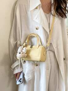 Nueva bolsa de tote de unicolor con colgante, bolso de mano minimalista y versátil, estilo universitario elegante cilíndrico europeo y americano, adecuado para ir al trabajo, compras, viajes, fiestas y la escuela para mujeres - Multicolor - Ver 6