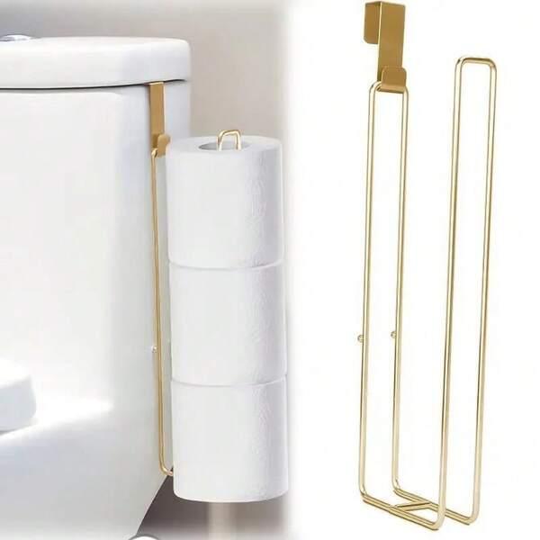 1 Set Gold Toilet Side Hanging Paper Towel Holder, Lightweight Minimalist Bathroom Storage Rack, Luxury Style Bathroom Accessory, Made Of Metal Material With Nail-Free Hanging Design, Delicate Texture And Rust-Resistant, Suitable For Toilet Side, Bathroom Storage, Paper Towel Organization And Other Scenes