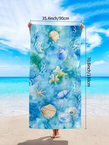 1件超細纖維快乾吸水大尺寸海灘浴巾，適用於浴室、游泳、健身、瑜珈、露營，柔軟舒適超細纖維毛巾，輕便便攜，防風防曬，夏季旅行、浴室、海灘裝飾、海灘度假必備禮物披肩海灘巾（單面印花） - 貝殼海星 - 查看 11