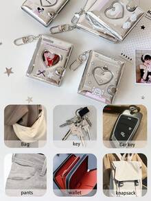 Y2K Silver Mini Photo Album Keychain Cute Heart Hollow 2 Inch Photo Book Keyring Car Keychain Portable Photo Holder Pendant Bag Charm Gifts - Multicolor - View 12