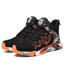 Men's Safety Work Shoes Orange Lace Up Steel Toe High Top Boots Orange Outdoor Hiking Safety Boots Industrial Construction Toe Protection Work Shoes - Orange - View 8