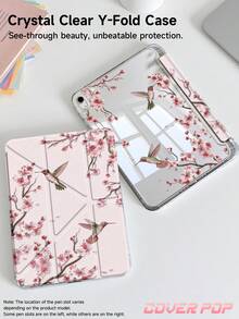 刺繡櫻花與蜂鳥圖案平板電腦保護殼,相容於 iPad Air 8 (M4) 2026 (11 吋) / 2026 (13 吋)、9.7/10.2/10.5/10.9/12.9/Pro 11/A16、第 10 代,適用於 Kindle Paperwhite 第 12 代 2024、Kindle (第 11 代 - 2024 年上市),柔軟防摔、智慧休眠喚醒功能、Y 型折疊平板電腦保護殼、多角度觀看 - 彩色 - 查看 2