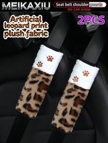 MEIKAXIU 1pc/2pcs New Leopard Print Plush Paw Print Car Seat Belt Shoulder Cover, Anti-Chafing Pressure Relief Comfortable Car Interior Accessory For Women - Leopard Print Plush Paw Print Style - View 11