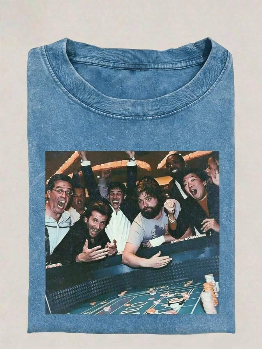 Vintage Hangover Playing Poker Crewneck-Shirt, Funny TheHangover Movie Tee Boyfriend Menswear Top Streetwear - 藍色 - 查看 1