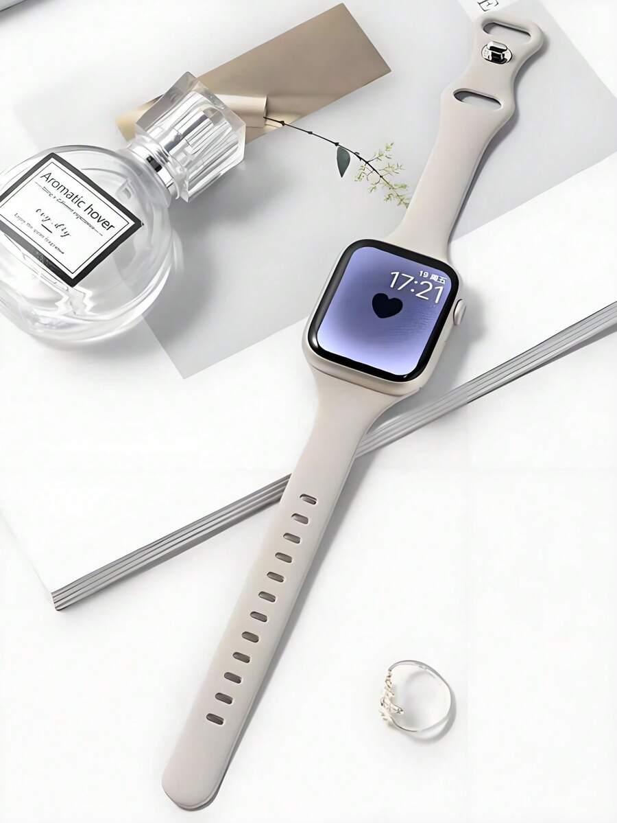超薄米色矽膠錶帶女款,運動風,尺寸 40mm 41mm 42mm 44mm 45mm 49mm 46mm S11-42mm,纖細腰身設計,相容 Ultra 4/SE 3/Series 12/S11/S10/S9/S8/S7/S6,透氣個性化蝴蝶扣可愛女款,適合游泳瑜伽健身,夏季海灘活動禮物萬聖節 - 米色 - 查看 1