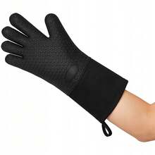 OVEN GLOVES SILICONE FINGERS GRILL KITCHEN OVEN 2 PCS HEAT RESISTANT - 黑色 - 查看 2