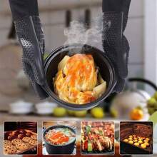 OVEN GLOVES SILICONE FINGERS GRILL KITCHEN OVEN 2 PCS HEAT RESISTANT - 黑色 - 查看 3