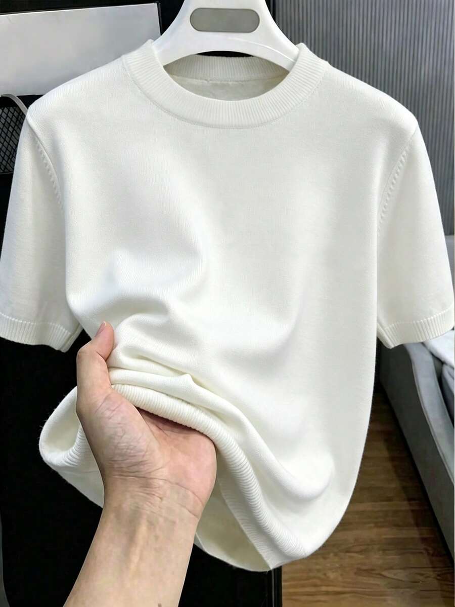 Men's Summer Round Neck Knit Striped Contrast Color Casual Pullover - White - View 1