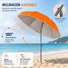 Sombrilla de Playa 160CM UV50+ Parasol Ajustable Inclinable con Bolsa de Transporte Resistente al Viento para Playa Camping Jardín Pesca - Morado - Ver 2