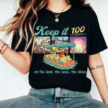 Disney Women's And Men's T-Shirts Vintage Epcot Boat Ride And Park Attractions Printed Oversized T-Shirts, 100% Cotton Retro Short-Sleeved Casual Shirts, And Graphic Printing T-Shirts For Family Park Vacation Matching Outfits - màu đen - Xem 1