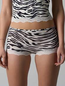 Nude‑Feel Lace Shorts, High Elastic, Breathable & Skin‑Friendly Boyshort Underwear - 黑與白 - 查看 1