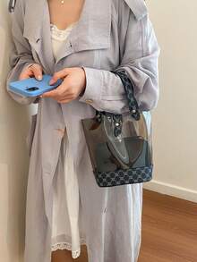 New Luxury Transparent Bucket Handbag, Versatile Women Tote Bag - Black - View 5