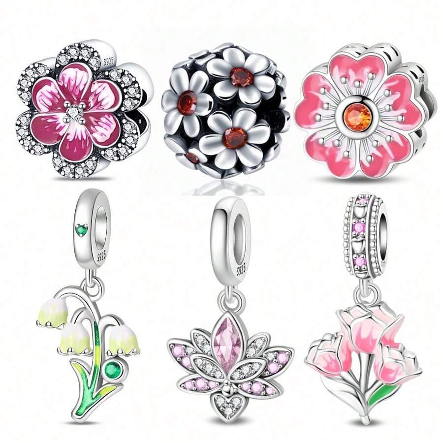 Một chiếc charm mạ bạc chủ đề hoa với thiết kế độc đáo kết hợp các yếu tố của hoa đào, hoa ly và hoa tulip. Mặt dây chuyền tráng men này được điểm xuyết bằng kim cương và có thể kết hợp với vòng tay hoặc dây chuyền. Là một phụ kiện làm trang sức tươi mới và thanh lịch, nó toát lên vẻ quyến rũ mềm mại và nữ tính, hoàn hảo cho cả các dự án DIY và đeo hàng ngày. - Nhiều màu - Xem 1