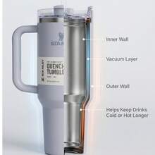 STANLEY Fog Grey 40oz H2.0 FlowState Quencher Stainless Steel Tumbler Premium Matte Neutral Grey  Fashion Accessory 3‑Way Leakproof Lid With Handle & Straw Cup Holder Friendly 24H Temp Lock Urban Commute Streetwear Viral Influencer Aesthetic Travel Mug - Xám - Xem 4