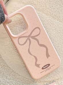 1pc Pink Matte Polka Dot Bow Design Phone Case, Personalized For IPhone 16 Pro Max, 17/16/15/14 Plus, 13/12/11 Protective Cover - Multicolor - View 1