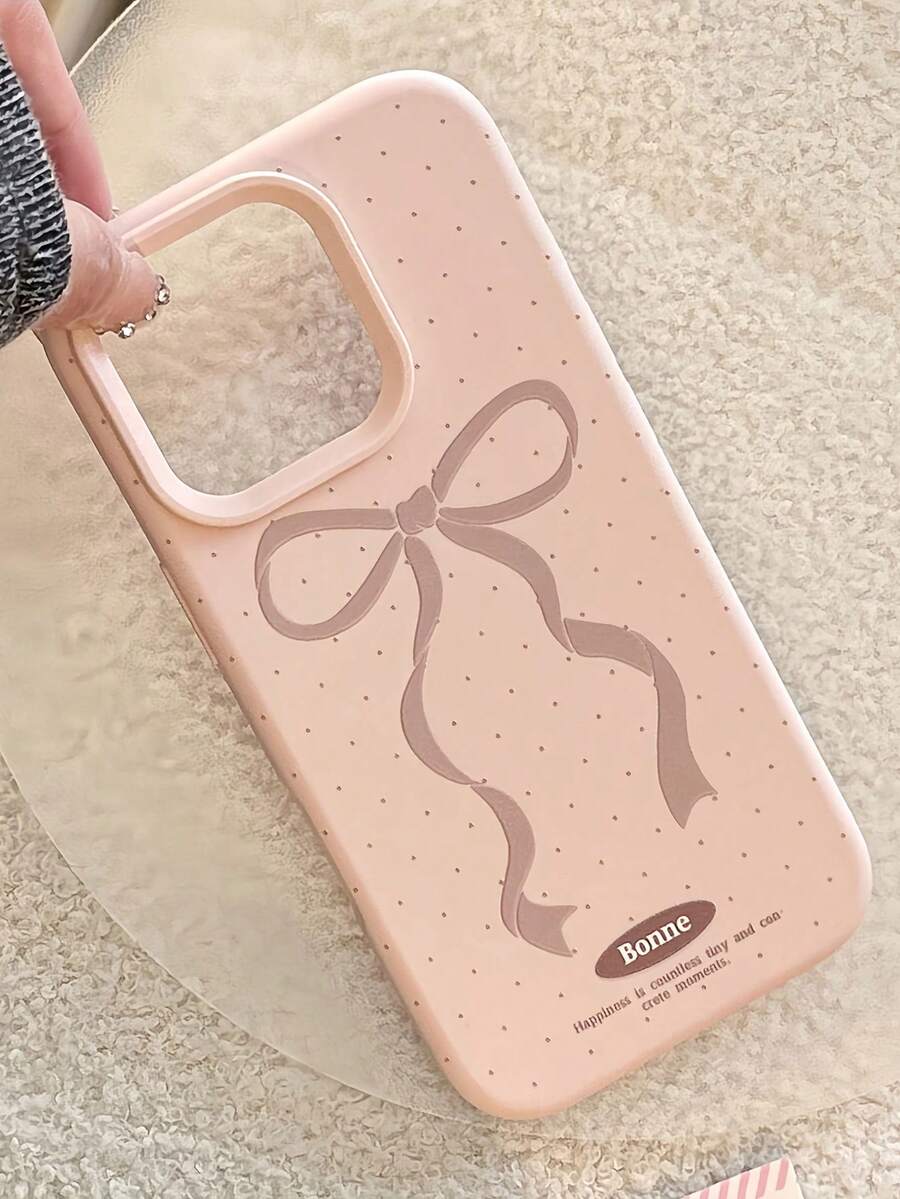 1pc Pink Matte Polka Dot Bow Design Phone Case, Personalized For IPhone 16 Pro Max, 17/16/15/14 Plus, 13/12/11 Protective Cover - Multicolor - View 1