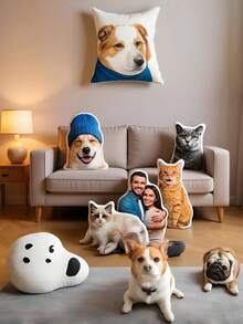 1pc Personalized Fun Custom Throw Pillow, Cushion And Cat/Dog Shaped Plush Doll, Soft Touch Printed Fabric, Playful Style, Breathable And Comfortable, Ideal Gift For Birthday, Anniversary, Mother's Day, Valentine's Day And Various Holidays For Lovers, Friends And Family, Casual And Fashionable Design - Multicolor - View 12