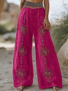 Plus Size - Plus Size - New Spring/Autumn Design Niche High Waist Retro Loose Casual Pants With Random Print Wide Leg - Red Rose - View 11