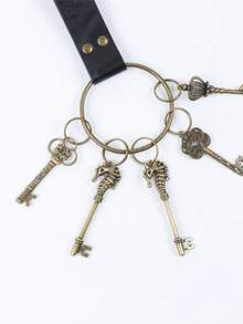 1pc Black Faux Leather Belt Key Holder With Rivets, Comes With 5 Bronze Skeleton Keys, Medieval Renaissance LARP Keychain, Costume Prop - A - View 7