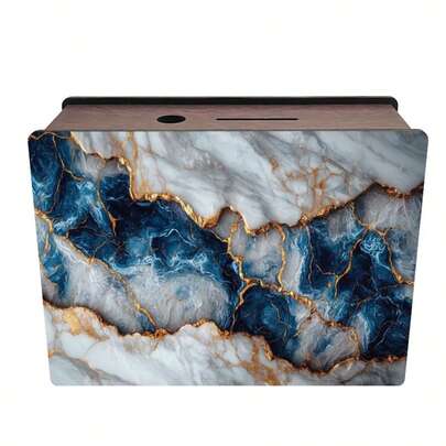 1pc Handmade Wooden Artistic Coin Storage Box, Turquoise Marble Decor Rectangular Wooden Display Box, Suitable For Home Decor, Library Display, Halloween And Christmas Gifts