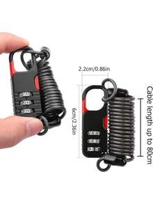 TOSUOD 3-Digit Combination Steel Cable Lock, Retractable Portable Anti-Theft Lock For Motorcycle And Bicycle, Anti-Cut And Anti-Pry Structure, Multi-Functional Lock Compatible With Helmet And Luggage, Essential Cycling Safety Accessory - Multicolor - View 2