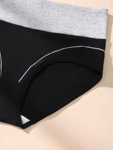 HOTCOM 1 pièce Culotte triangle femme taille haute en coton blocs de couleurs noir & gris, sous-vêtement décontracté confortable élastique moulant et respirant - Gris - Voir 6
