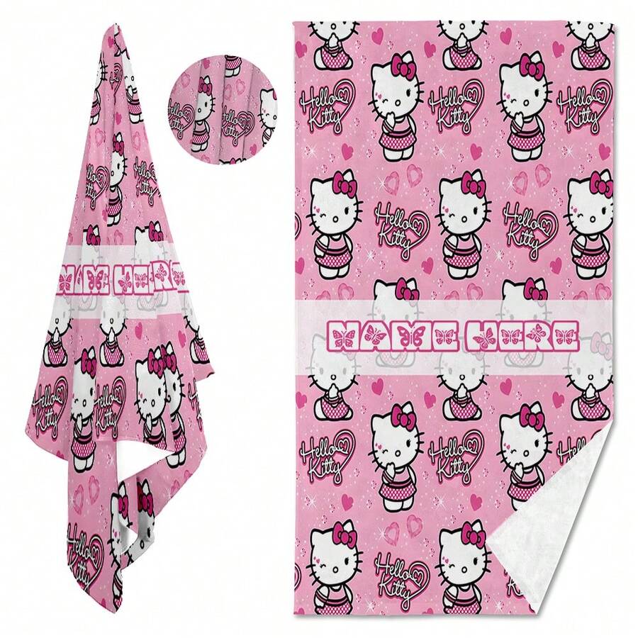 SANRIO 獨特個性化姓名大耳狗設計沙灘巾，可客製化姓名設計，現代風格聚酯纖維面料，適用於沙灘、瑜伽和運動 - 240g 針織面料 - 男女通用 - 夏季和戶外活動的完美選擇 - 旅行者和運動愛好者的理想禮物，浴室裝飾沙灘必需品，多功能，耐用，高度裝飾性