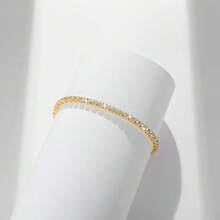 1pc Zirconia Inlaid Single Row High Quality Bracelet, Women's Fashion Simple Personalized Adjustable Pull-Cord Versatile Bracelet - Gold - View 5
