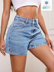 PETITE Pantalones cortos de mezclilla lavada para el verano - Azul lavado oscuro - Ver 11
