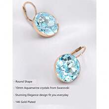 arete de solitario para mujer, adornados con cristales austriacos, caída de palanca, perfectos para cualquier ocasión, regalo ideal para mujeres - Chapado en oro aguamarina, 10 mm - Ver 6