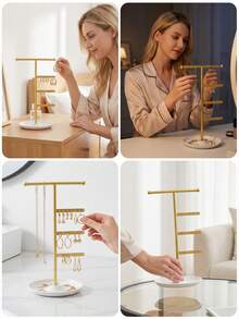 Elegant Metal Jewelry Stand With Tray For Stylish Storage And Display Of Necklaces,Jewelry Towers, Earrings, And Bracelets,  Home Decor,Perfect Earring Display Stand For Home Organization Or Jewelry Retail, Ideal Christmas Gift For Fashion Lovers - one-size - View 10