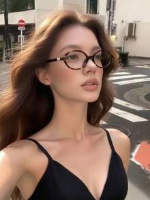 1副女士时尚复古经典百搭椭圆形小框装饰眼镜 - 彩色 - 查看 4