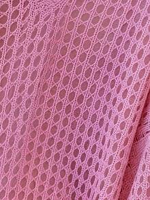 Plus Size Women's Summer Beach Cover-Up - Pink V-Neck Openwork Knit Loose Fit Tunic - Pink - View 5
