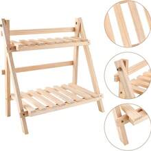 2-Tier Trapezoid Desktop Shelf Handmade Wooden Folding Minimalist Desk Organizer Rack, Trapezoid Desktop Display Shelf, Double-Layer Fixed Storage Rack With Crossbar, Suitable For Bedroom Nightstand, Vanity, Study Room, Dorm, Cafe And More - White - View 3