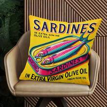 1pc Olive Oil Sardine Pattern Decorative Pillow Case With Hidden Zipper, Suitable For Sofa, Living Room, Office And Home Decor - Machine Washable (Double-Sided Print, Pillow Insert Not Included) - Multicolor - View 6