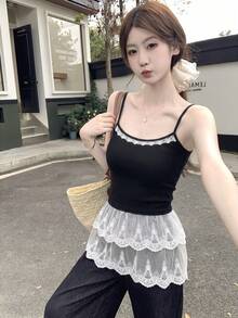 Áo hai dây màu đen gợi cảm, áo croptop ôm sát viền ren, tôn dáng khoe eo. - màu đen - Xem 3